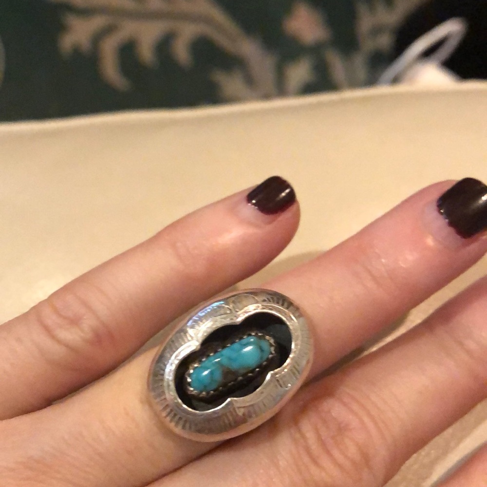 Gorgeous silver and turquoise concho ring Sz 5.25